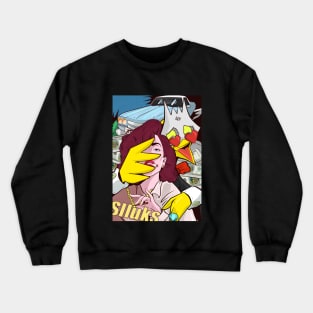 Dope chicken cartoon figure hugging pop art style illustration Crewneck Sweatshirt